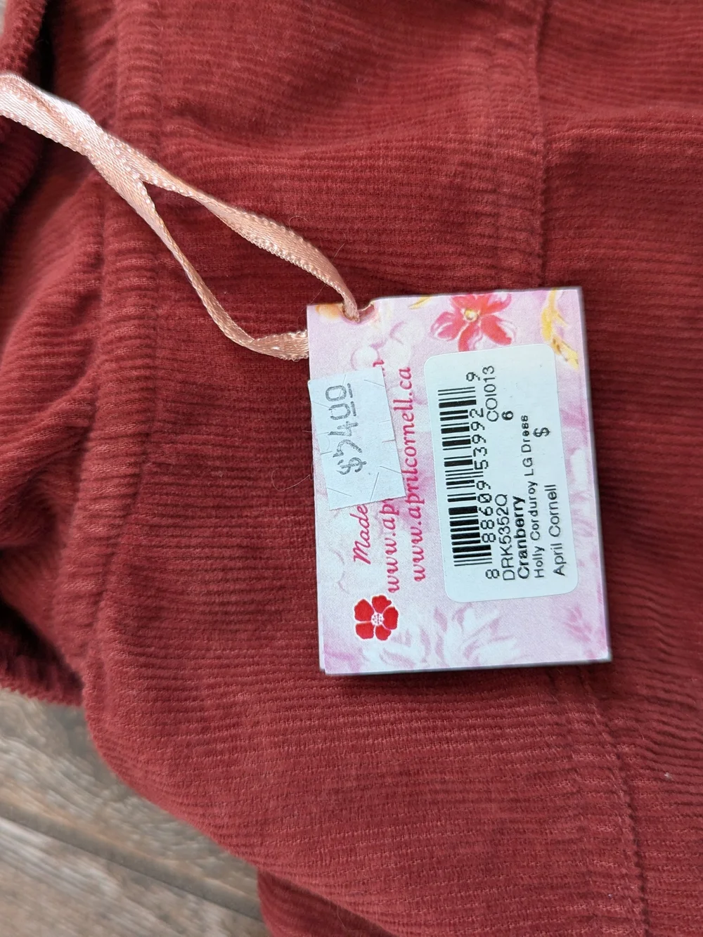 April Cornell Girls Cranberry Corduroy Dress Embroidered 5-6 NWT Puff Sleeve